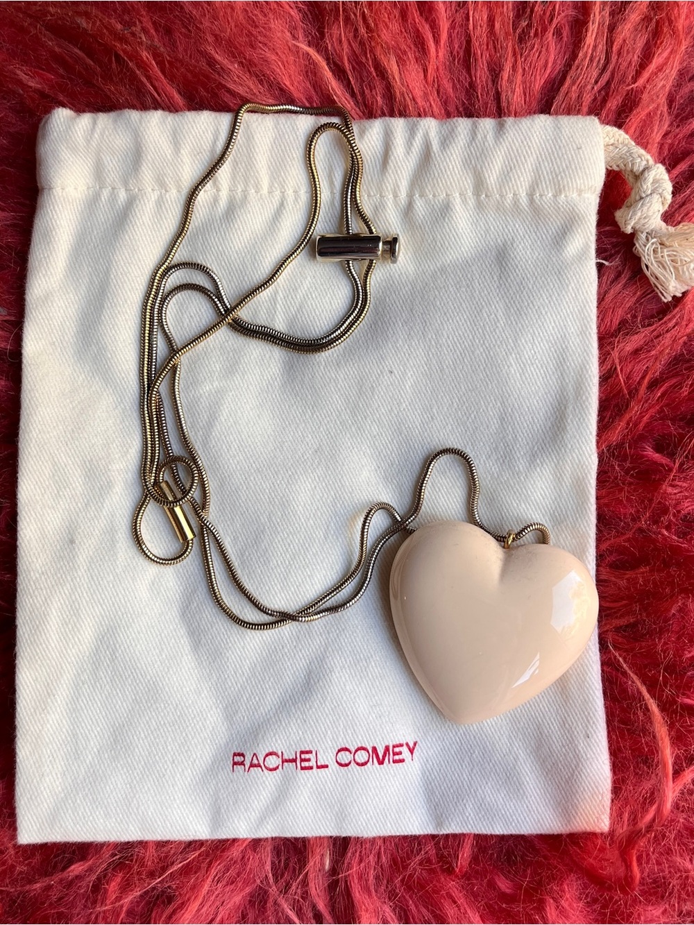 Rachel Comey Large Love Necklace Bone / Cream Color Heart w/ Gold  Color Chain
